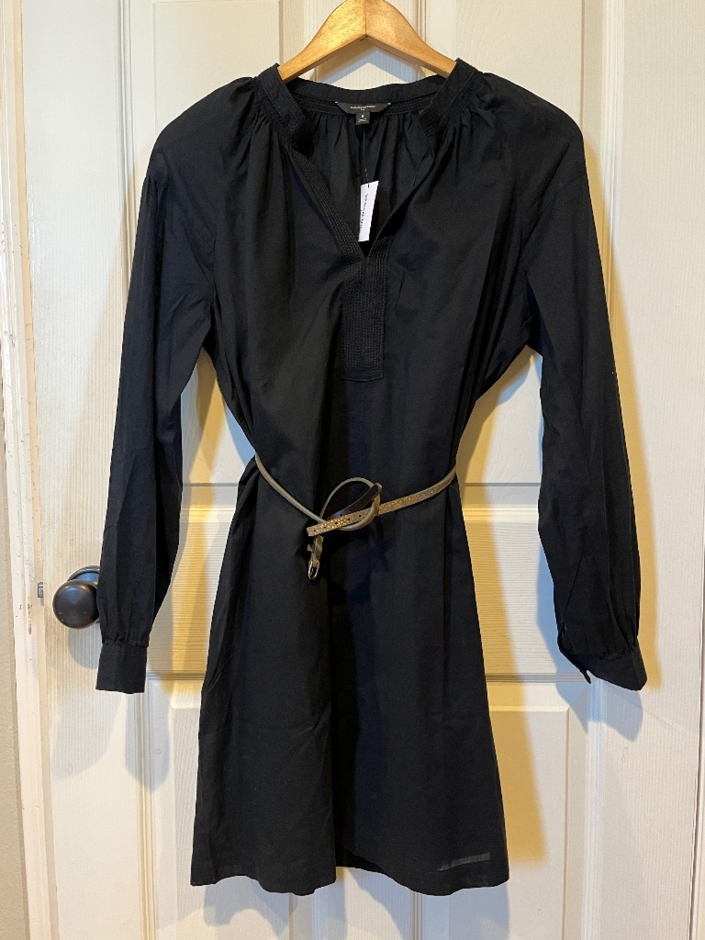 NWT Banana Republic Black Cotton Smocked Dress W/ Included Wrap Belt - Size S